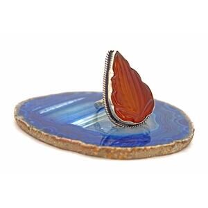 Silver-tone Amber Resin Ring